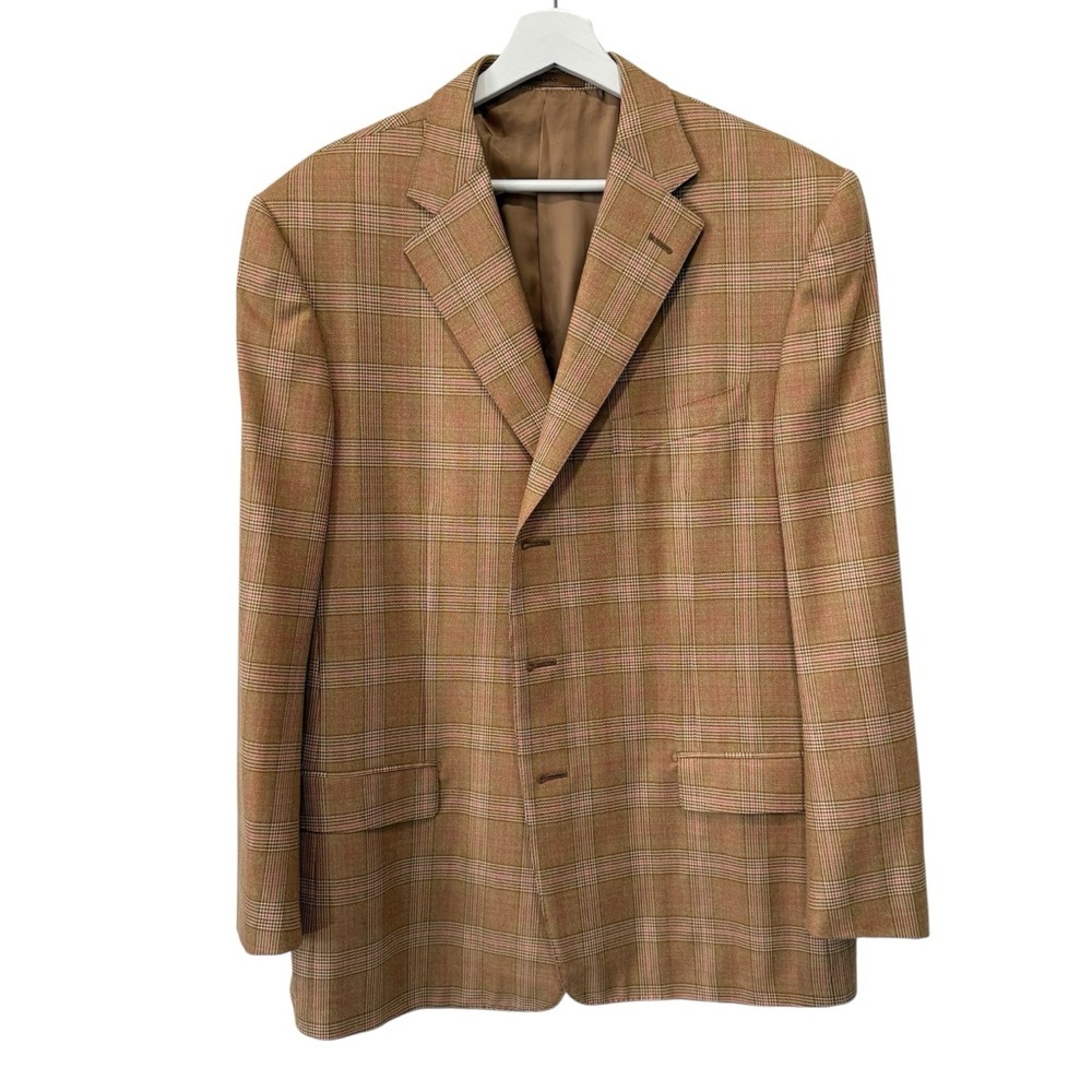 Ermenegildo Zegna Single Breasted Brown Plaid Tartan Blazer 100% Wool